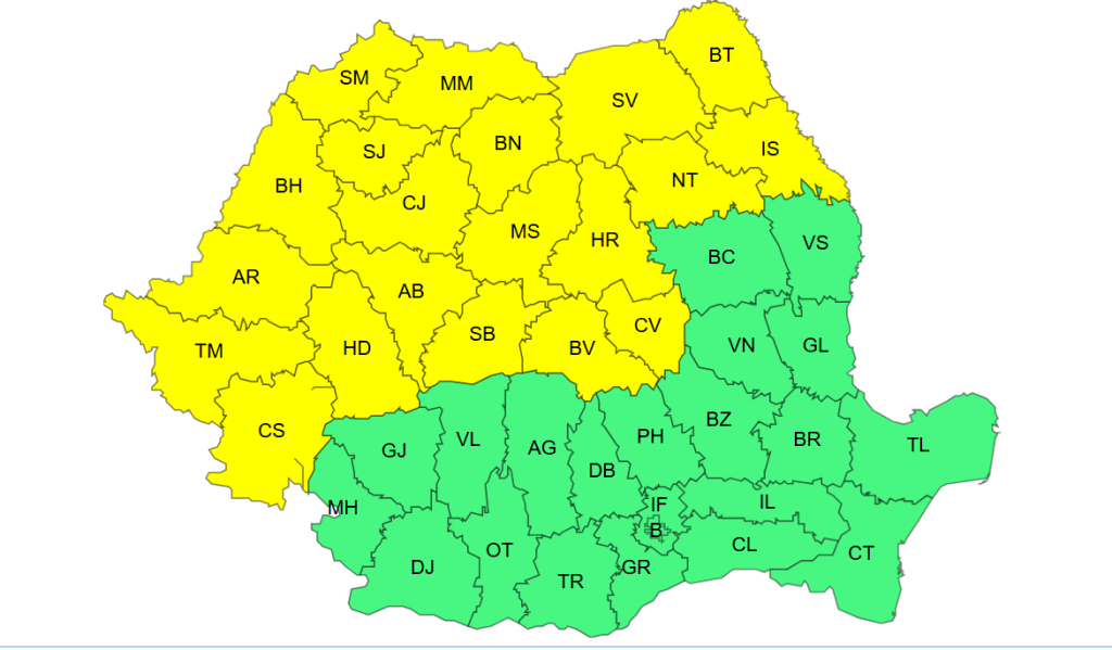 anm - Sursa de Vest Color-coded regional map showing yellow and green areas with two-letter region codes inside each区.